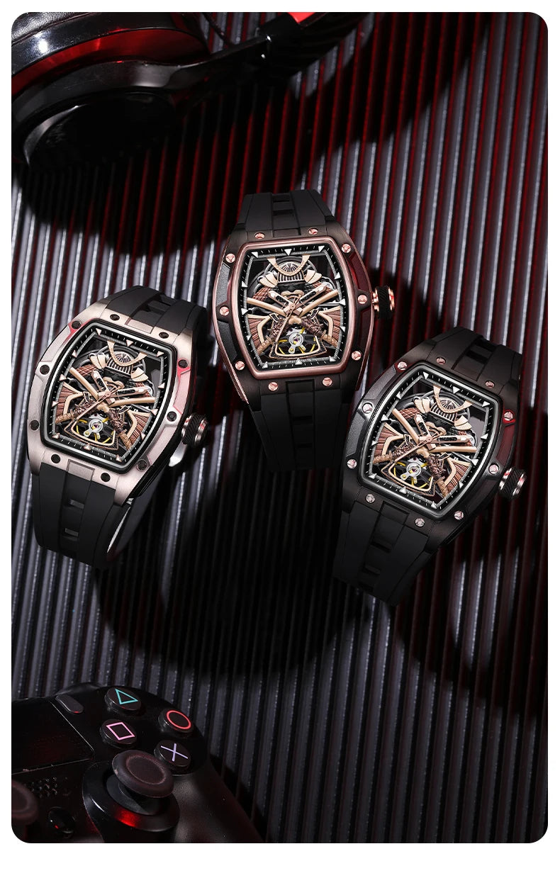Automatic Movement Mechanical Watches for Men Fashion Black-warrior Hollow High Quality Waterproof Mens Watch Reloj Hombre