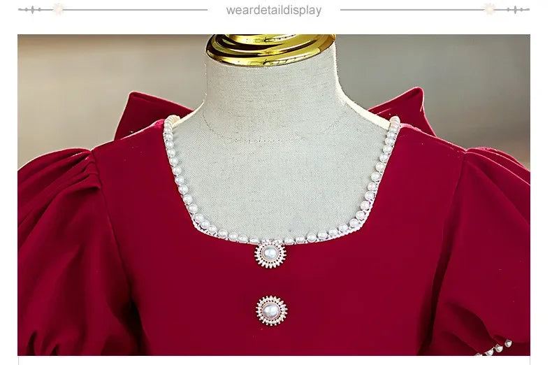 2025 Red Dress For Children Formal Party Dresses For Baby Girl ClothesKids With Big Bow Girls Teenagers Beading Plain Ball Gown