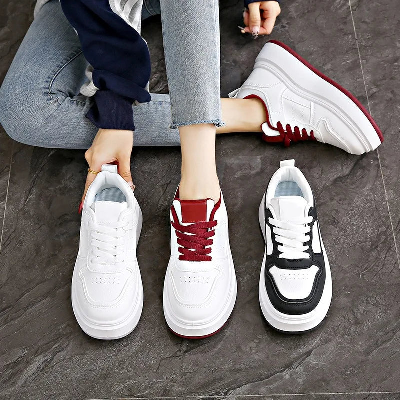 Women's Casual Sports Shoes Thick Bottom Low Tops Lace Up Vulcanised Shoes Lightweight Rubber Soled Winter Season Adult Footwear