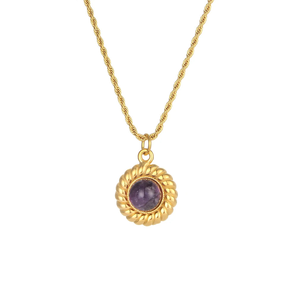 E.B.belle   Elegant Natural Stone Black Carnelian Lapis Lazuli Amethyst Simulated Pearl Pendant Necklace Rope Chian Necklace