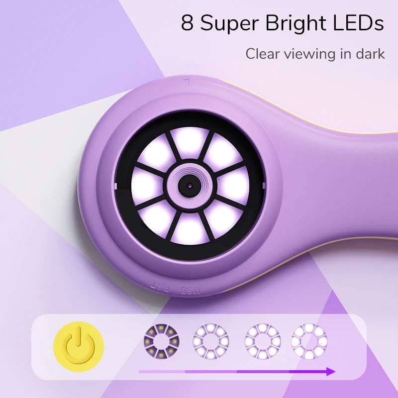 Digital Magnifier 2.0'' IPS Screen 2.0MP Purple Handheld Video Microscope Camera 50X Magnification 8LEDs With Magnifying Glass