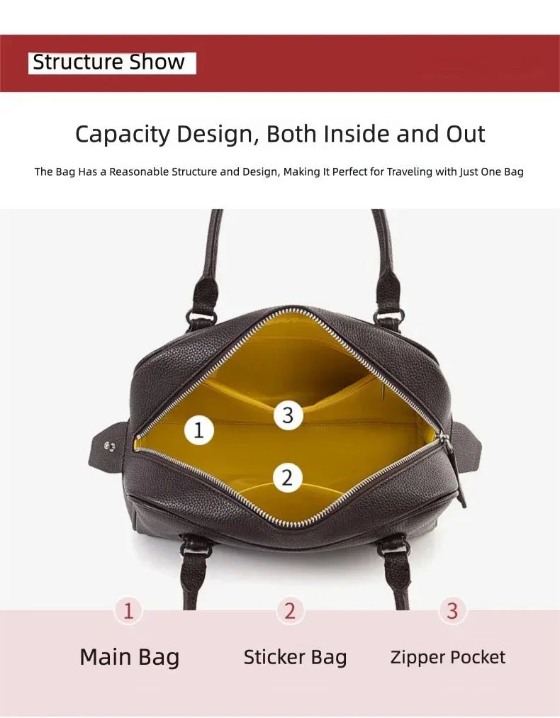 New Women's Handbag, Simple Casual Bag, Large-Capacity Briefcase, Fashionable Commuter Tote Bag, Retro-Style Water-Repellent Bowling Bag
