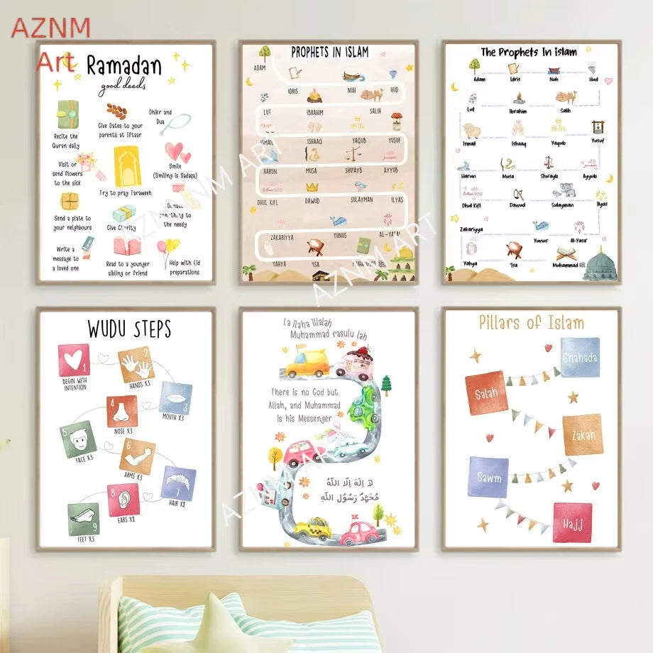 Islamic Arabic Quran Prophets Faith Wall Art Canvas Painting Nordic Style Posters and Prints for Homeschool Decor Mural Picture