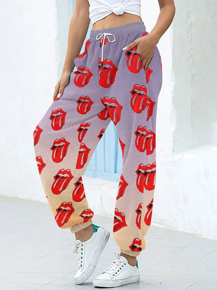 Sweatpants Pants For Women Summer Autumn 3D Print Bottom Pockets High Waist Sporty Gym Athletic Fit Jogger Female Trousers