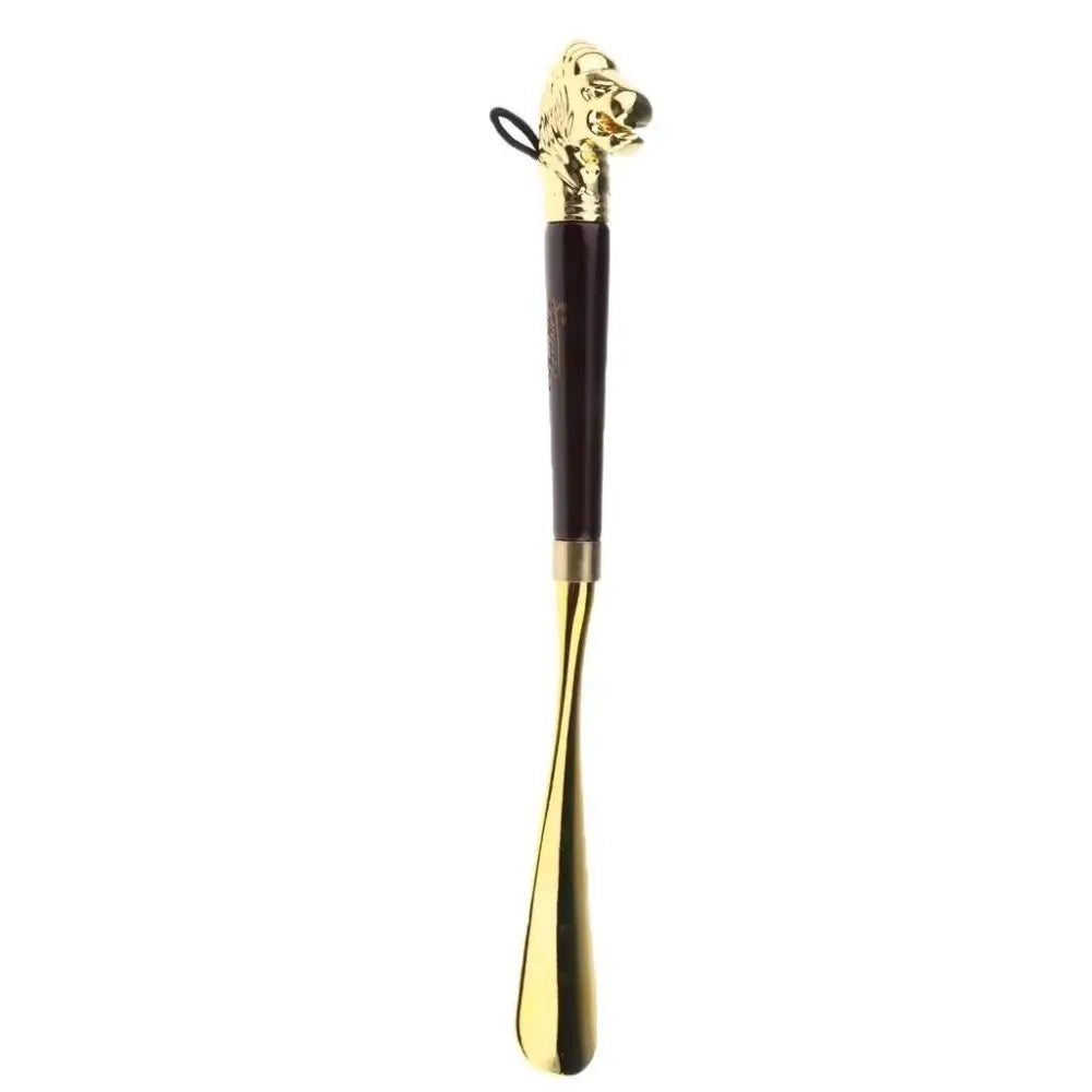 32cm Metal Shoe Horn Long Lion/Horse Head Wood Handle Shoehorn Shoes Wearing Tool Handheld Portable Shoe Lifter for Household