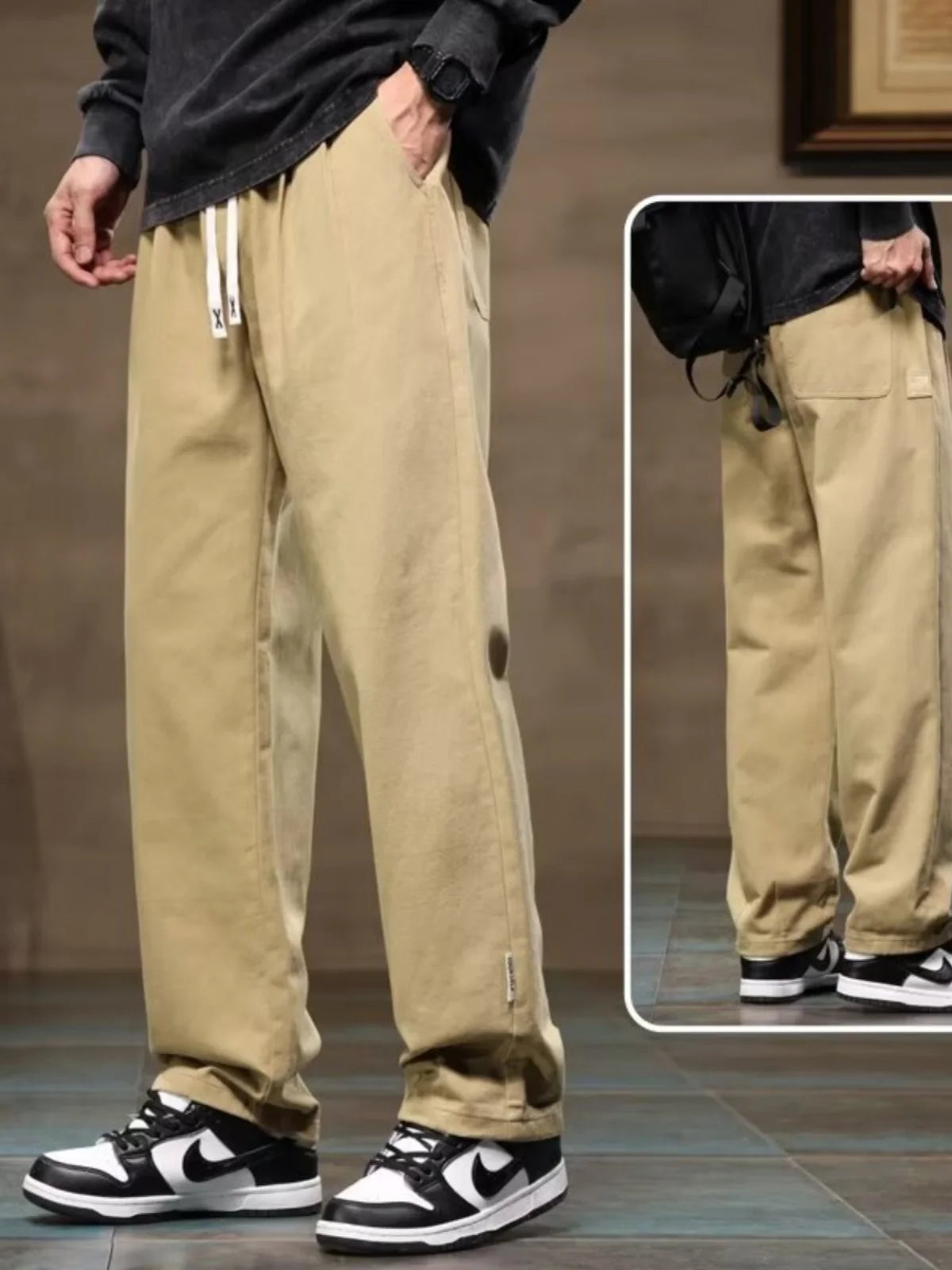 Spring Autumn Men's Loose Straight Leg Casual Sports Pants Trendy Brand Versatile Youthful Sle Long Pants Casual Trousers
