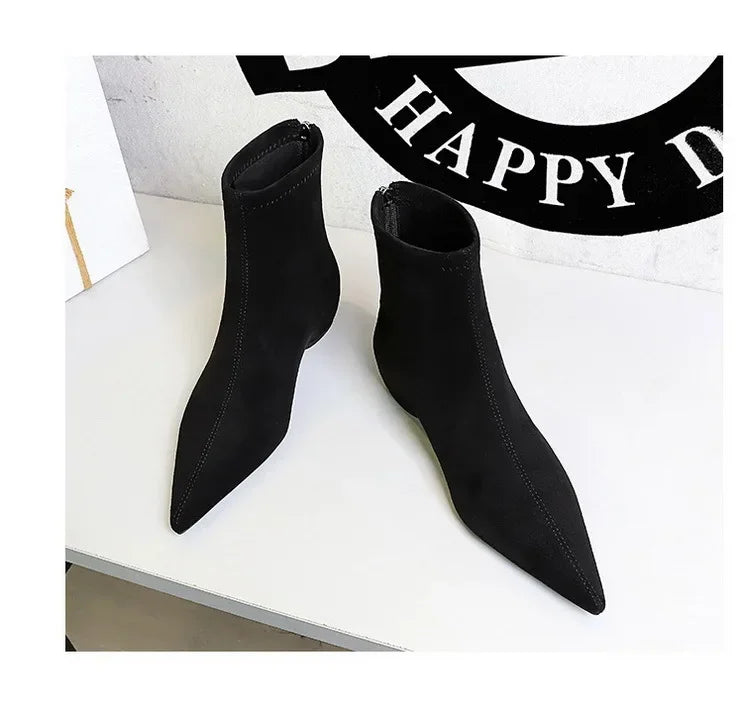 Women Red Pointed Toe Suede Ankle Boots Elegant Woman Inner Heel Short Boots 2024 Autumn Chic Office Female Keep Warm Short Boot