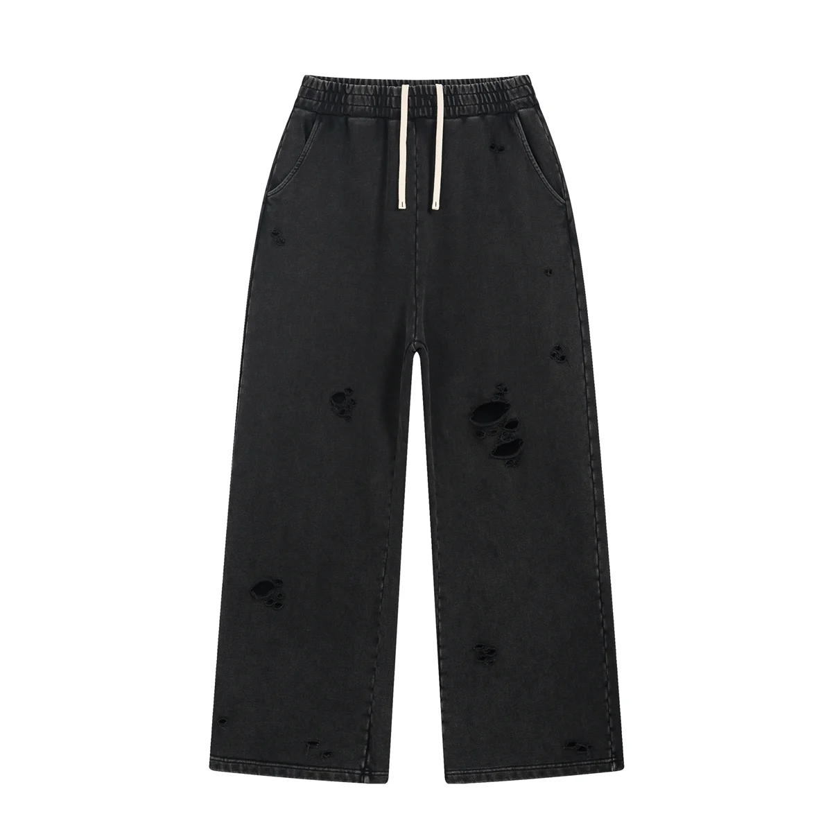 2025 Autumn/Winter Acid Wash Sweat Pants Athletic Joggers Hip Hop Raw Edges Cut Crush Distressed Frayed Wide Leg Sweatpants