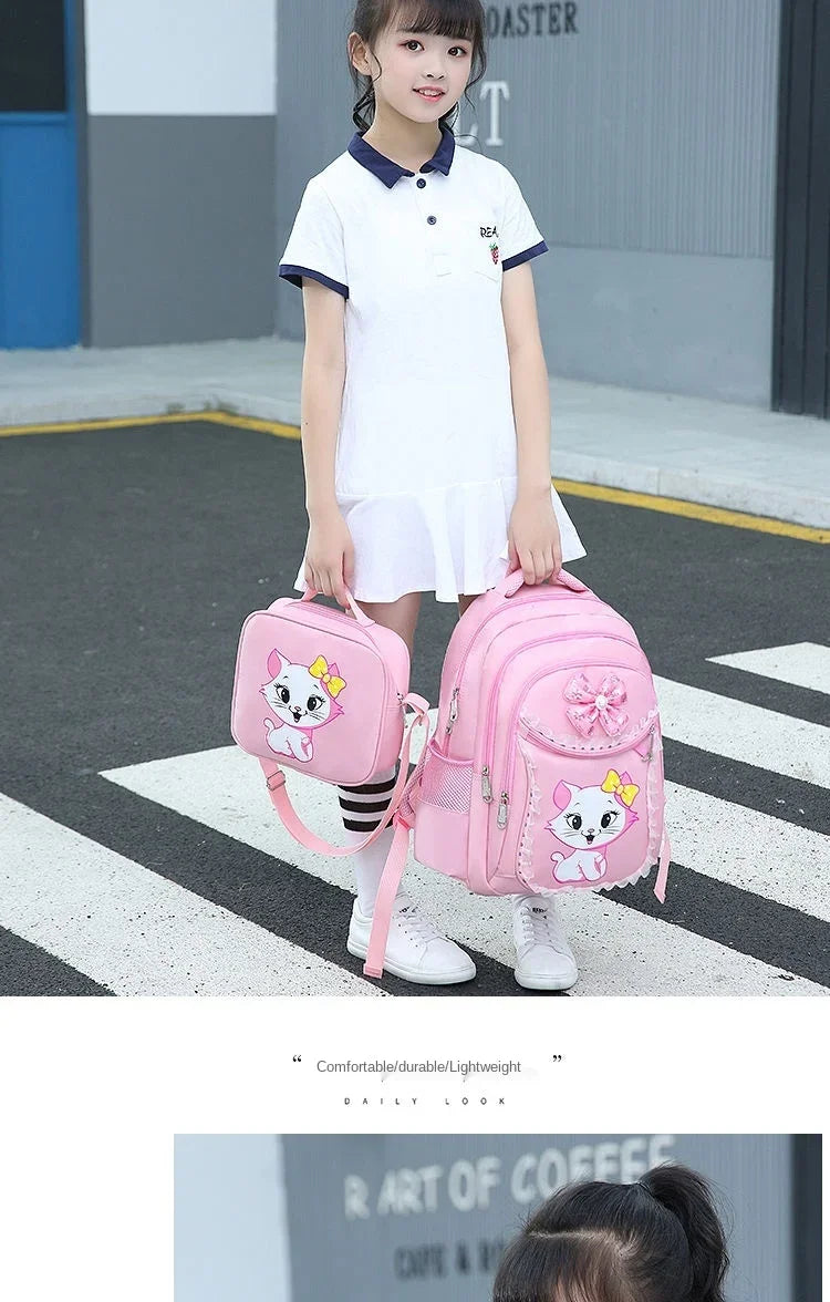 Kids Cat Backpack Set with Lunch Bag Pencil Case Cute School Bag for Girls Boys Waterproof Primary Student Bookbag