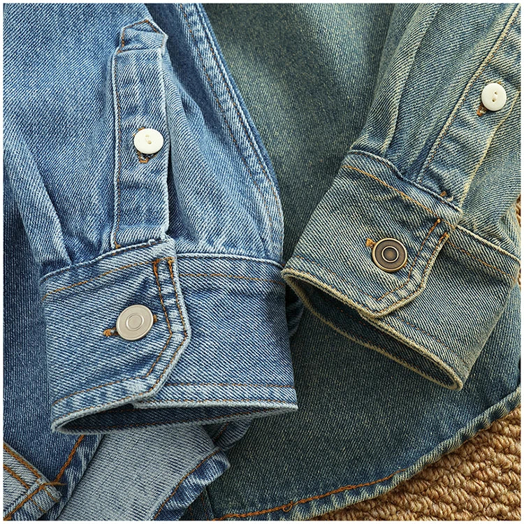 Spring Autumn New American Retro Long-Sleeve Lapel Solid Color Denim Shirt Men's Fashion 100% Cotton Washed Old Casual Blouses