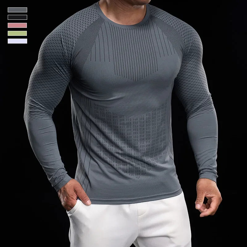 Men Athletic Running Shirt Elastic Training T-shirt Gym Fitness Workout Tight Outdoor Jogging Sweatshirt