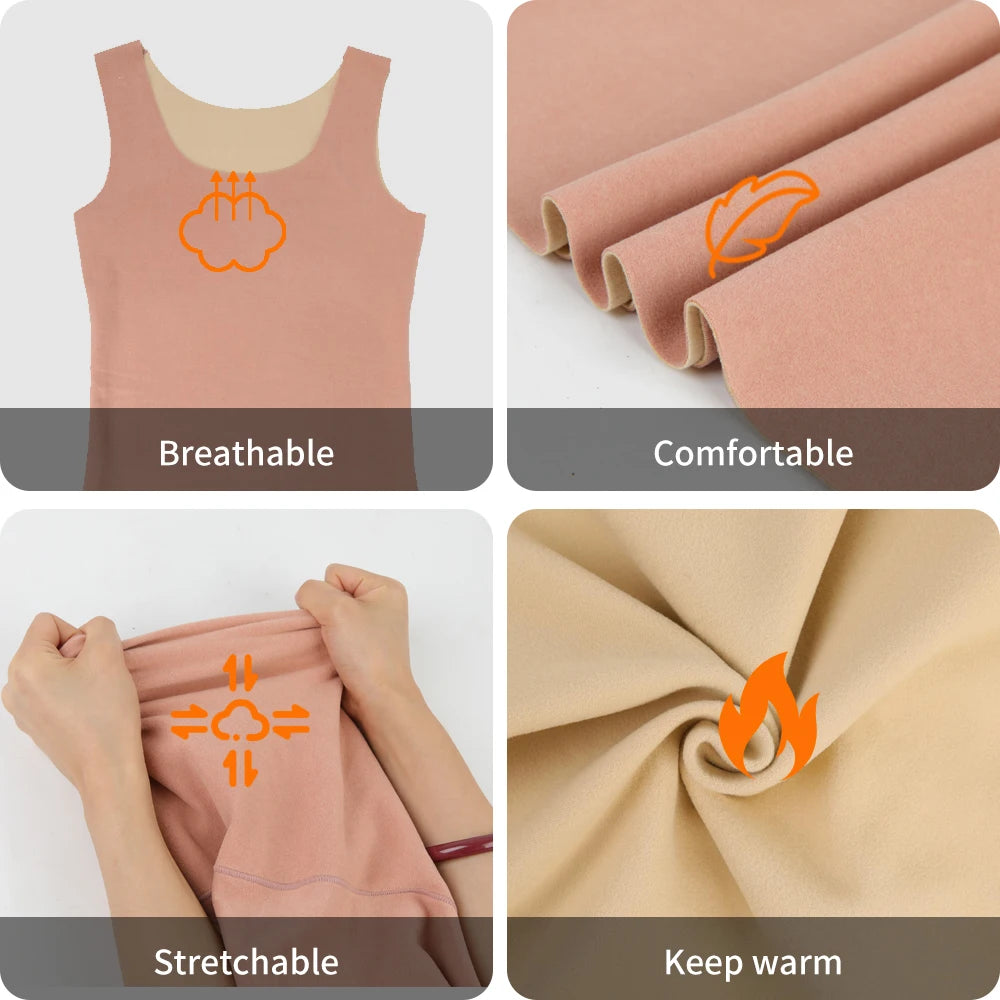 Thermal Tank Top Women's Fleece Lined Thermal Sleeveless Wide Shoulder Straps Warm Undergarment Winter Base Layer Clothing
