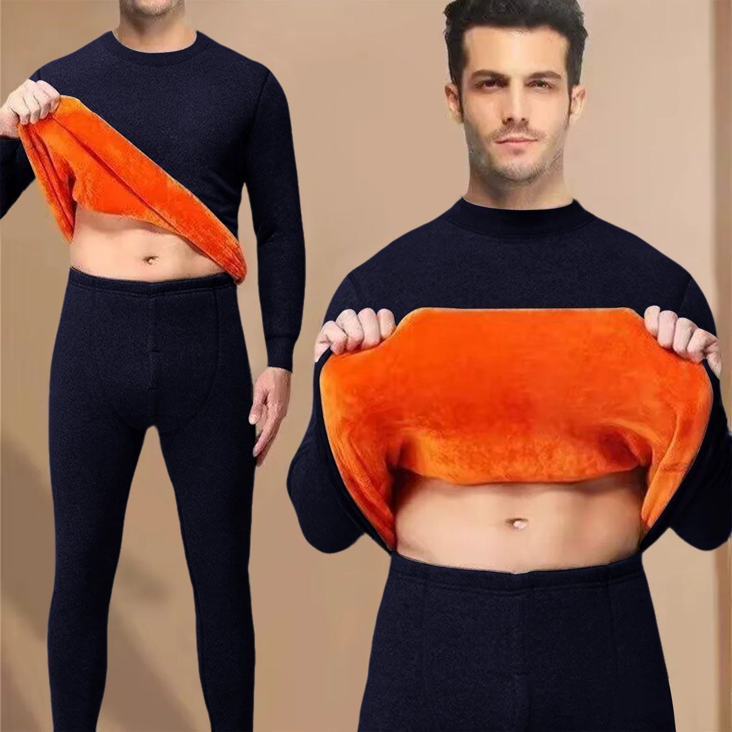 Men's Thermal Underwear Thin Base Cotton Sweater Winter Thermo Shirt Tops Pants Set Thermal Clothing Set Skiing Underwear Set