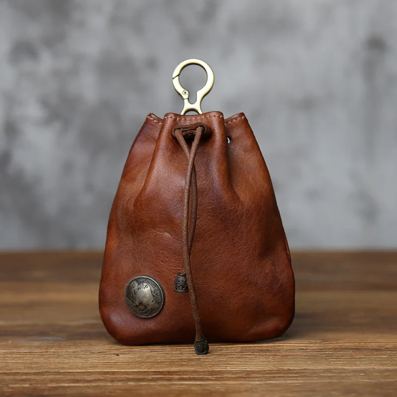 Genuine Leather Key Bag  First-layer Cowhide Coin Purse Simple Waist Bag Creative Lucky Bag Card Bag