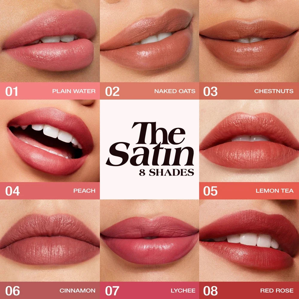 Hydrating Satin Lipstick Long Lasting Moisturizing Nourishing Non Oily Plump Lips Gloss Smooth Formula Glowing Finish