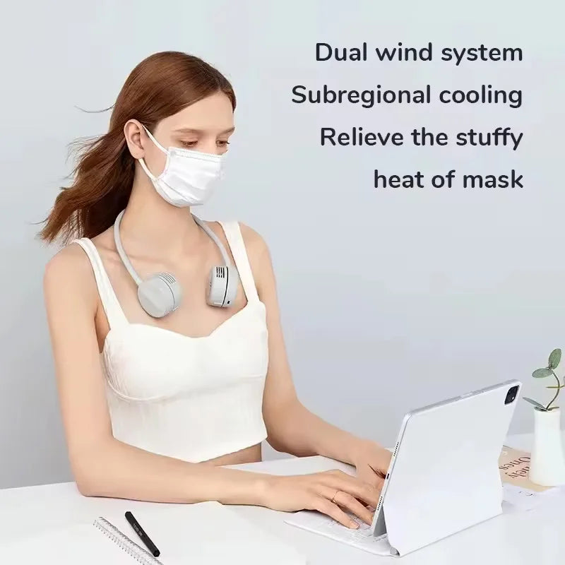 Neck-mounted fan - Foldable, silent, portable mini fan with 360-degree rotating airflow - Rechargeable hanging fan
