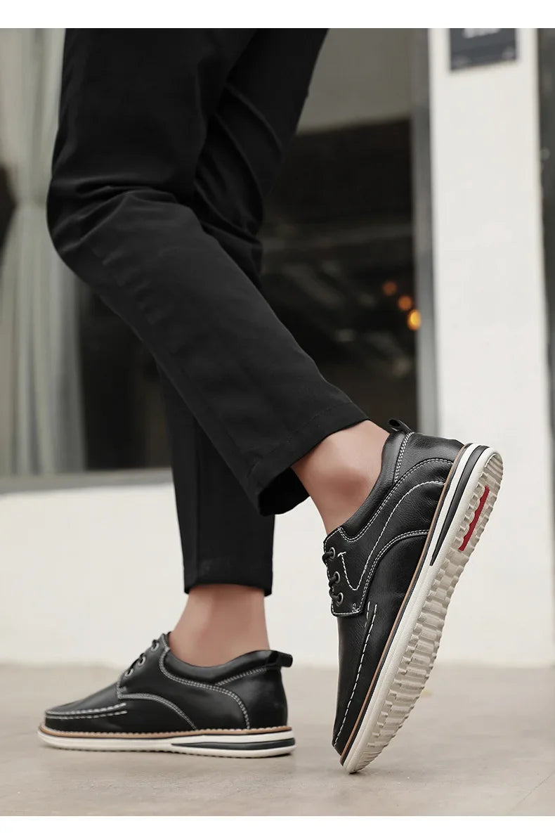 Men Genuine Leather Casual Shoes Fashion Business Leisure Shoes Lace-up Loafers
