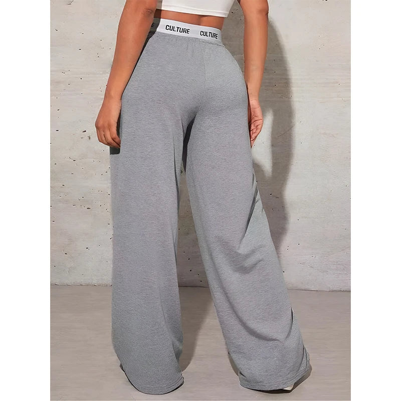 Women's Fashion Pants High Waist Webbing Loose Women's Wide Leg Pants Solid Colour Casual Female Pants Autumn Daily Wear