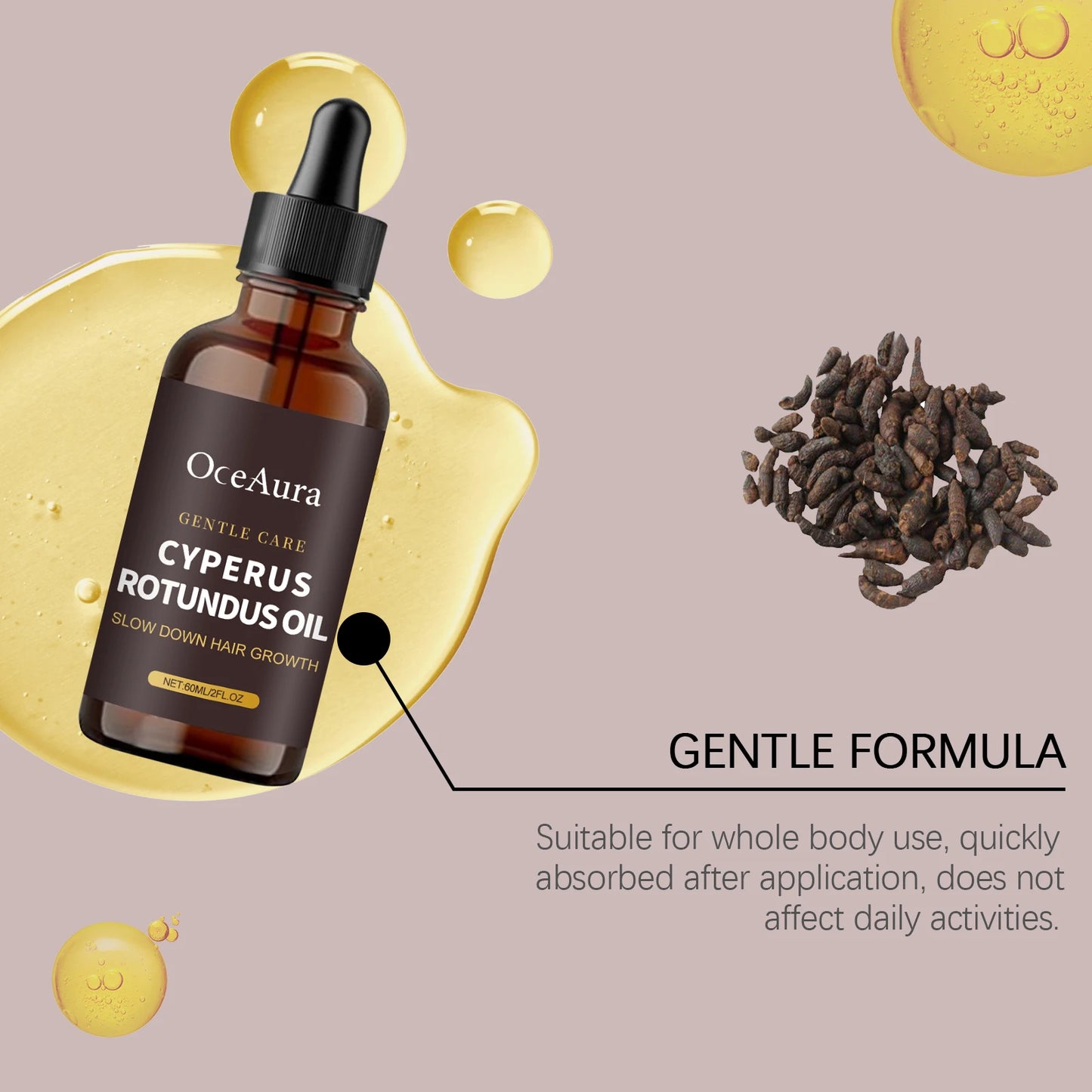Inhibit Hair Growth Cyperus Rotundus Oil Painless Hair Removal Slow Down Armpit Legs Arms Hair Growth Nourish Smoothing Skin