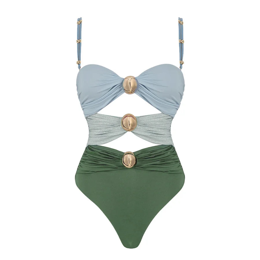 One-Piece Swimsuit and Skirt Blue Swimwear Bikini Female Vocation Bathing Suit Beachwear Beach Dress Sarong