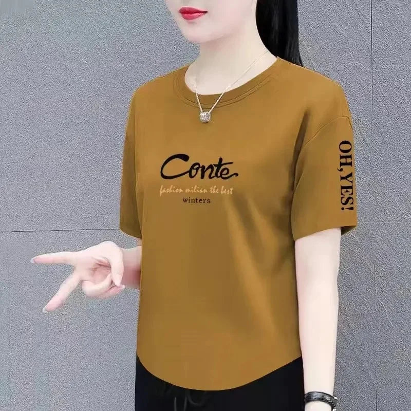 Summer Fashion Short Sleeve T-Shirt Women's Loose plus Size Slimming Top Cover up Body Shirt Casual Style Polyester Fabric