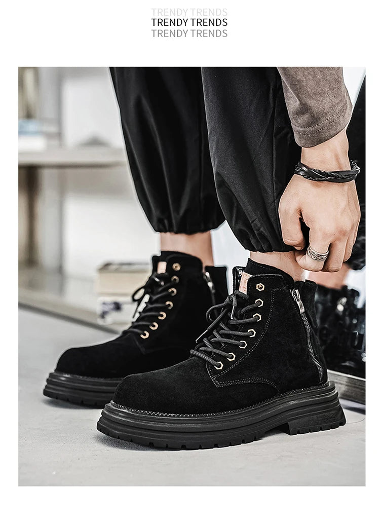Men's high-quality suede horse boots outdoor casual leather boots thick soled English style short boots fashionable work boots