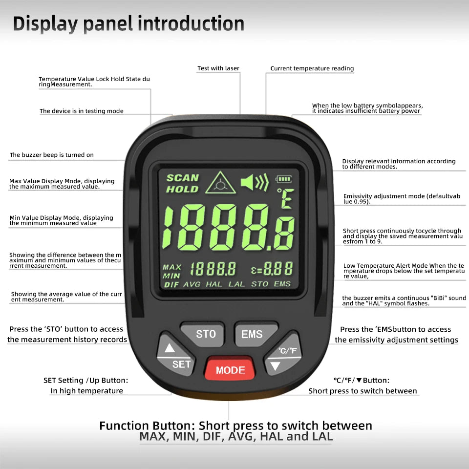TK HOT BSIDE H3 Infrared Thermometer Gun -50~1400°C Handheld Digital Laser Industrial  Non Contact Temperature Measuring Tester