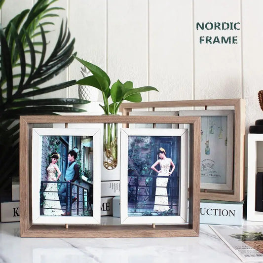 Picture Frames 4x6 Rotating Family Photo Frame,Office Desk Decor Wedding Gift, Floating Double-Sided Glass Tabletop Standing