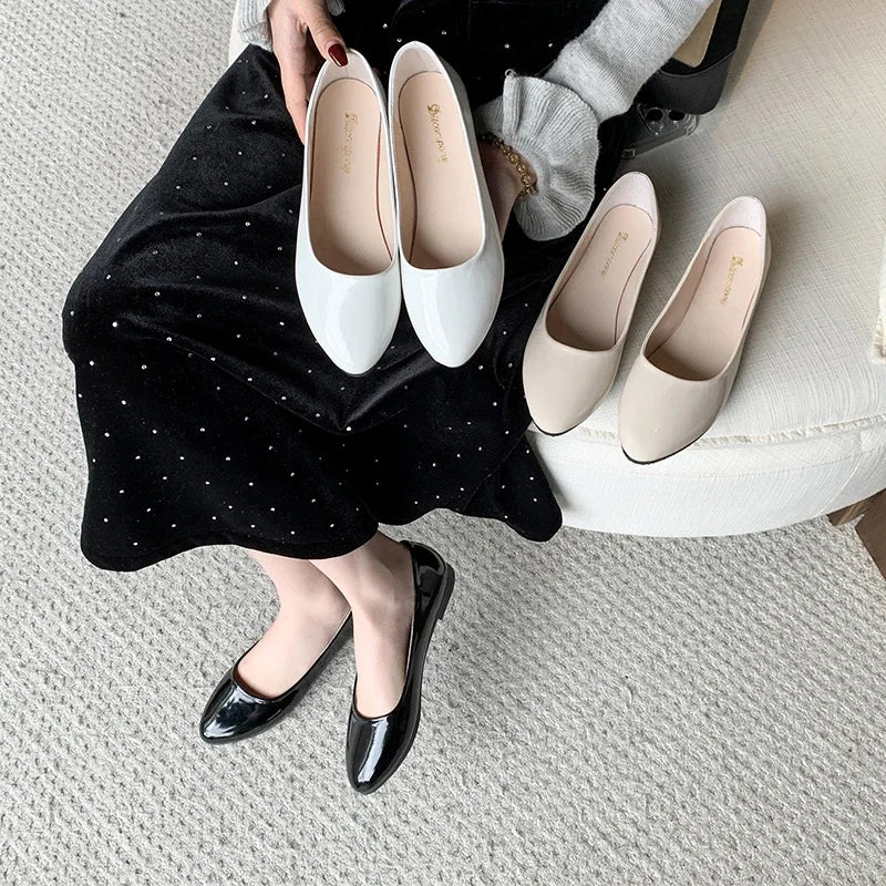 Ladies Formal Flat Shoes Spring Autumn Non-slip Women Black Causal Loafers Uniform Shoes Versatile Women's Ballet Leather Shoes