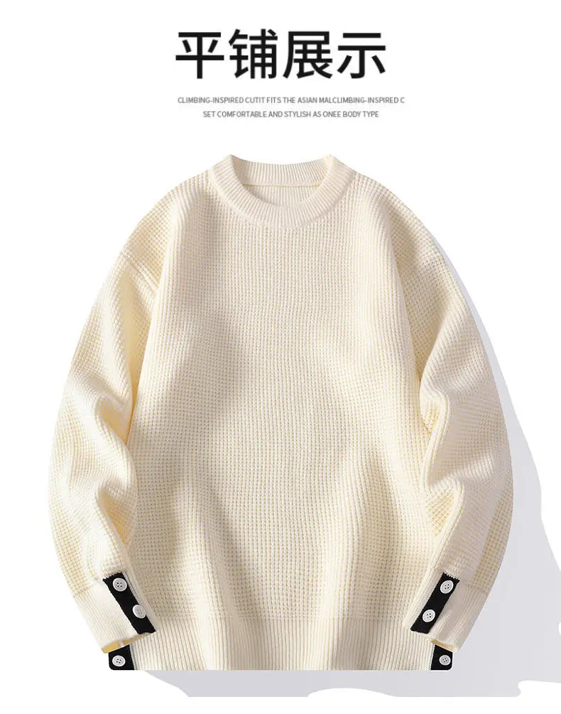 Fashion Blended Sweater 2025 Autumn/Winter Warm Wool Knitted Hoodies Cuff Button Design Casual Tops