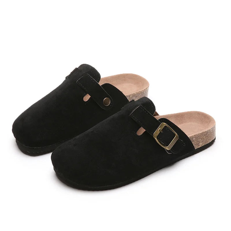 Cork Footbed Slippers For Women Men Fashion Clogs Leather Mules Female Home Street Shoes With Arch Support Indoor Outdoor Slides