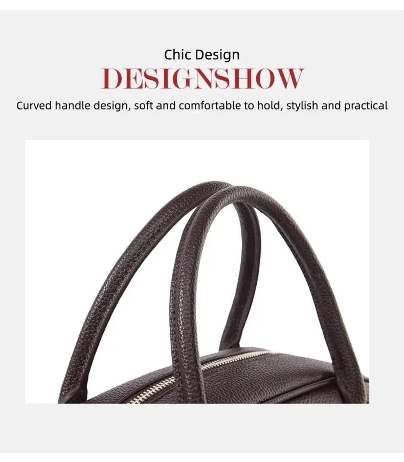 New Women's Handbag, Simple Casual Bag, Large-Capacity Briefcase, Fashionable Commuter Tote Bag, Retro-Style Water-Repellent Bowling Bag