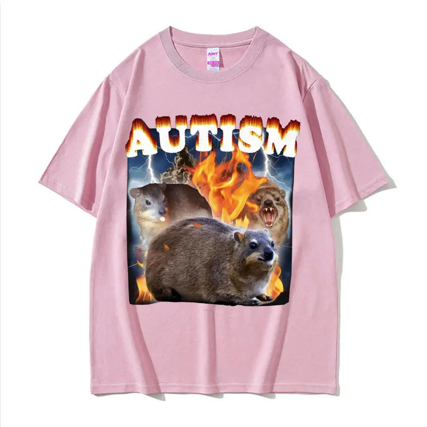 Autism Funny Hyrax Meme Tee Shirt Men's Clothing Hip Hop Fashion Vintage T-shirt Unisex High Quality Cotton Short Sleeve T Shirt