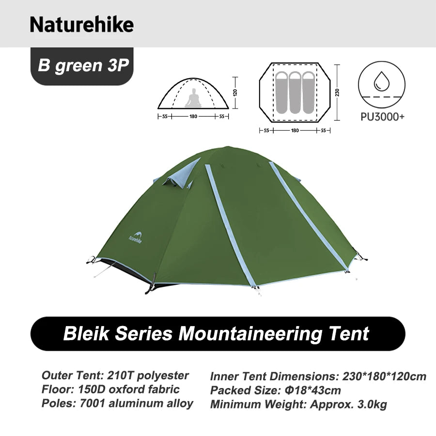 Naturehike  2026 Tents 2-3 People Bleik  Outdoor Hiking Mountain Camping Tent Travel 210T Polyester Waterproof Sunshade Shelter
