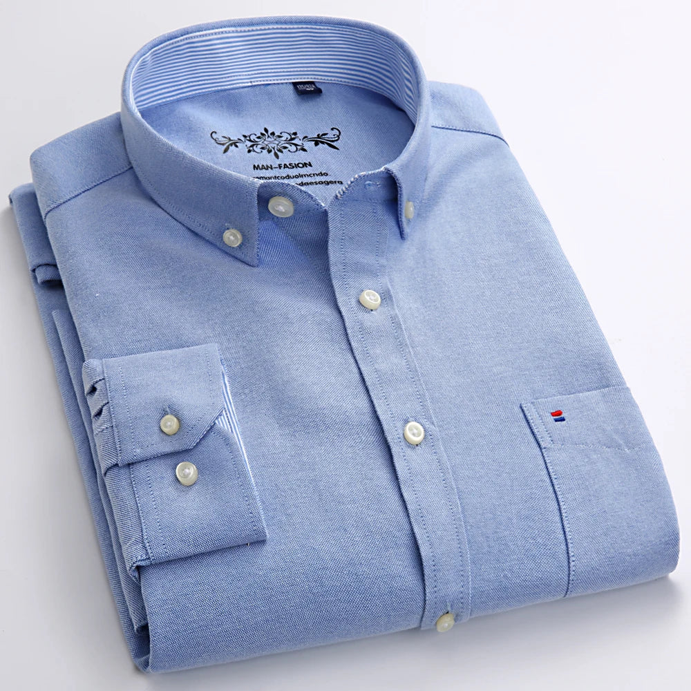 Men's Long Sleeve Oxford Button-Down Shirt with Left Chest Pocket Comfortable Autumn Winter Regular Fit Casual Versatile Fashion