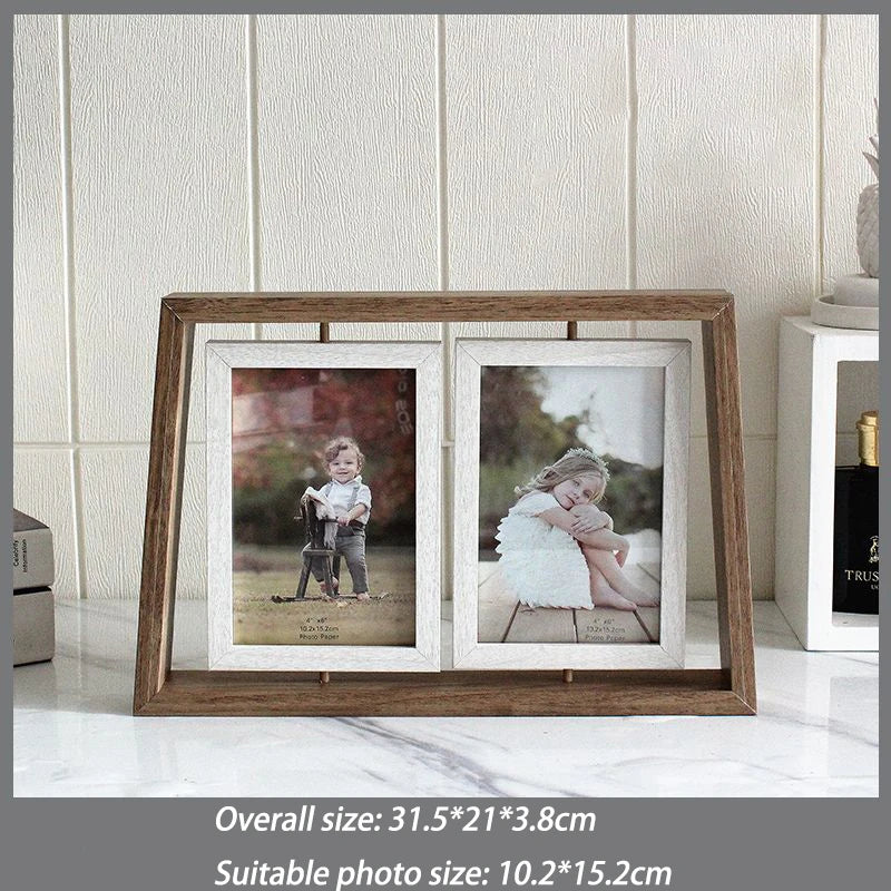 Picture Frames 4x6 Rotating Family Photo Frame,Office Desk Decor Wedding Gift, Floating Double-Sided Glass Tabletop Standing
