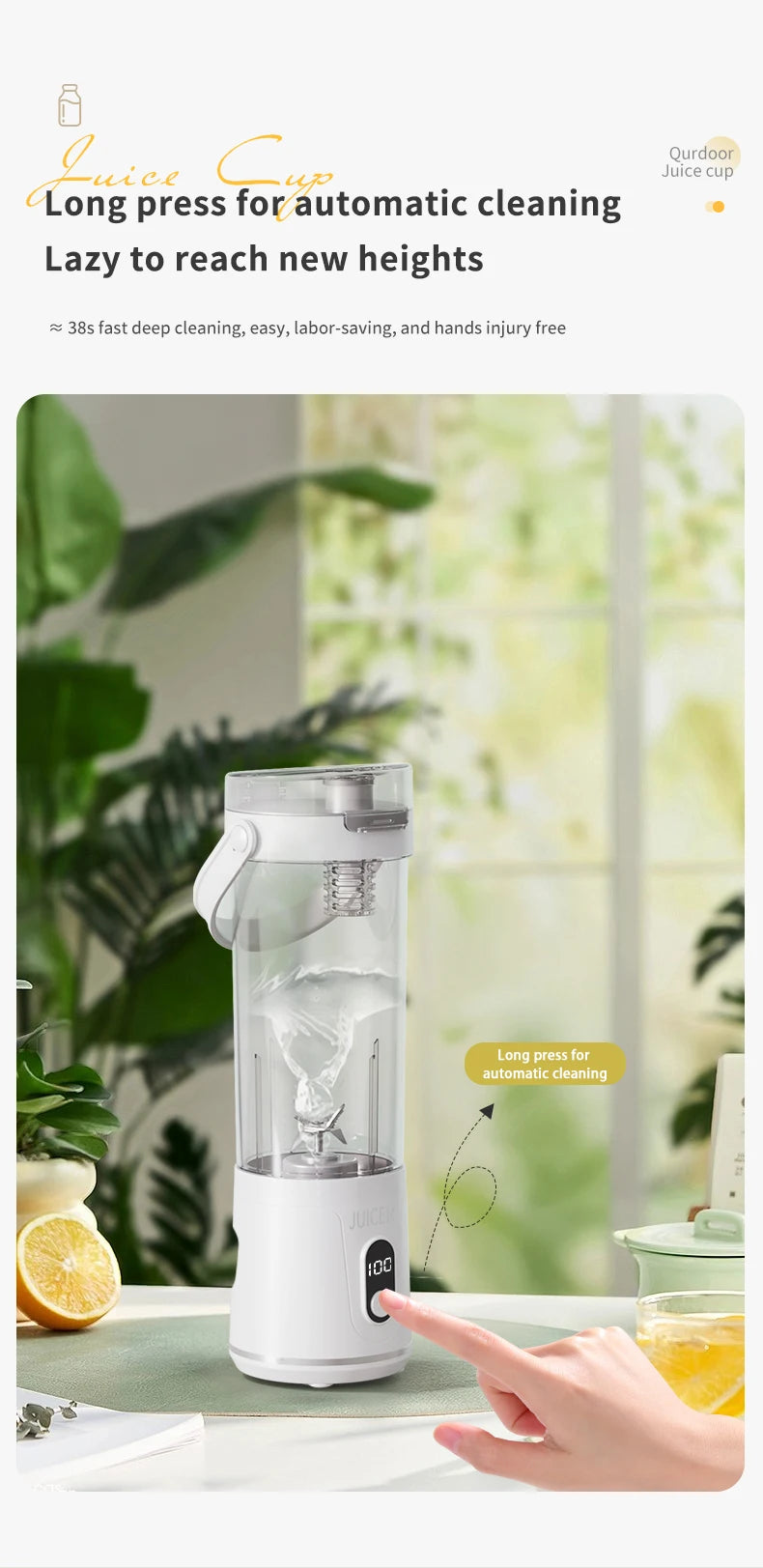 12Blades Portable Blender 2Cups for Travel Portable Electric Juicer Mixer Usb Charge Fresh Fruit Juice Personal Blender Smoothie