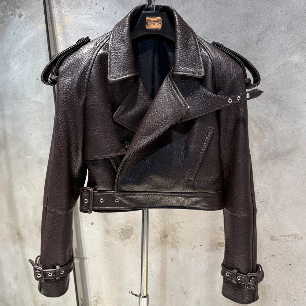 Female Leather Jacket Women Winter Genuine Sheep Leather Coat Wide Shoulder Paddad 23012