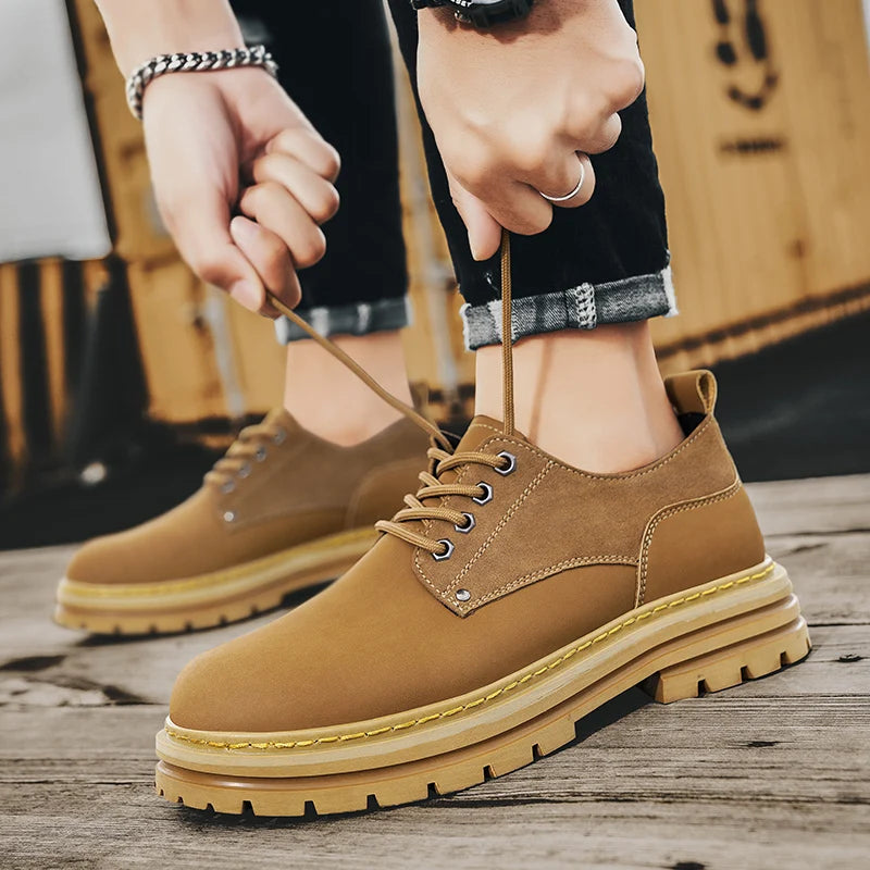 Fashion Men's Leather Shoes England Style Formal Shoes for Man Non Slip Ankle Boots Outdoor Waterproof Casual Tim Work Land Shoe