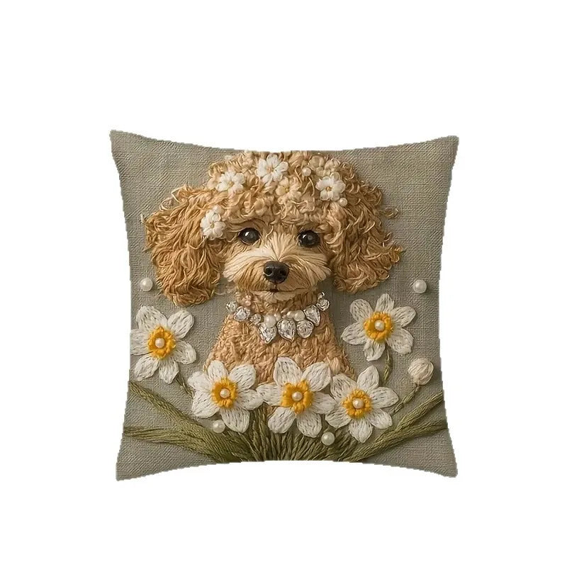 45x45cm Cute Cartoon Poodle Pillowcase Cartoon Flower Lovely Little Puppy Dog Pillow Cover Home Decor Sofa Car Cushion Cover