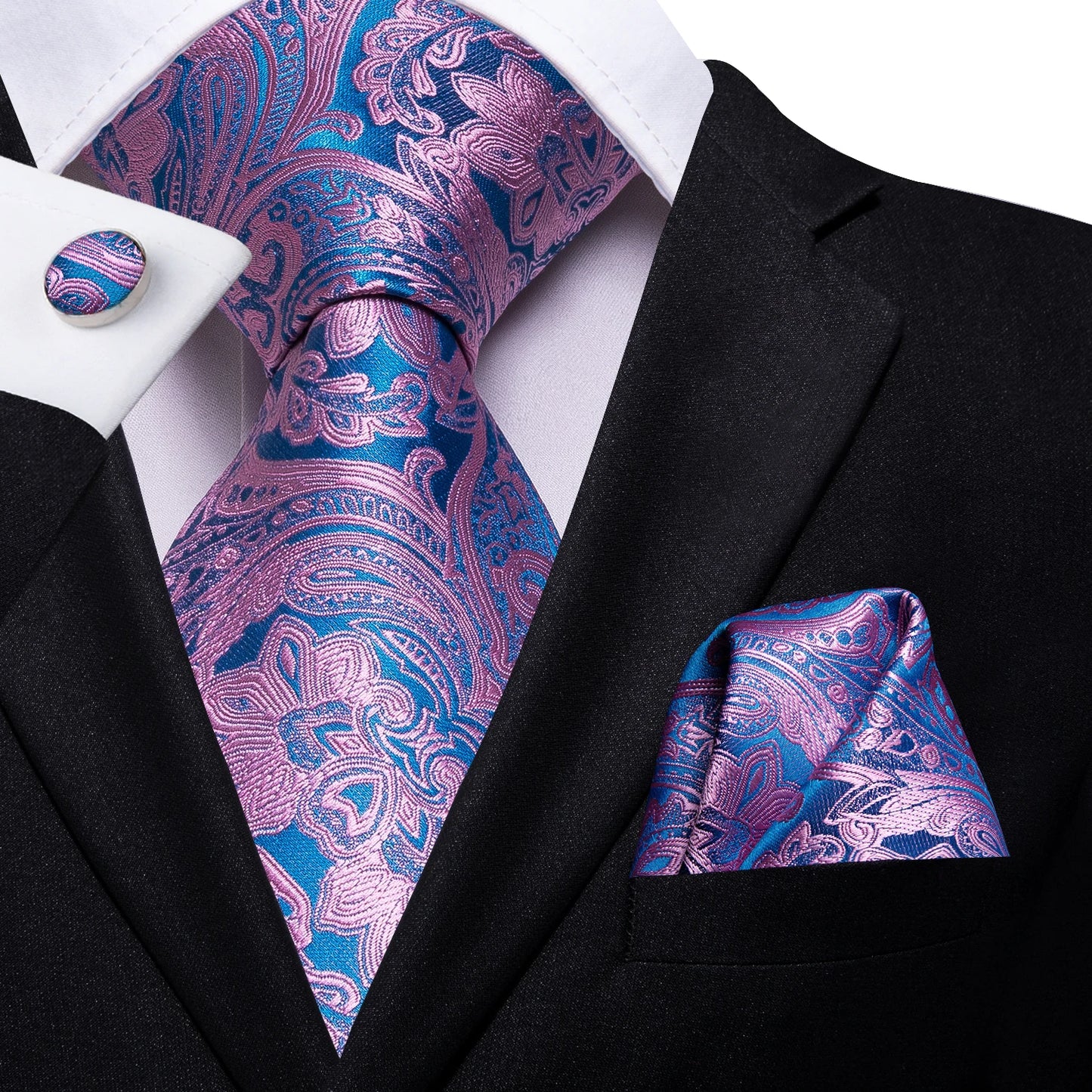 Hi-Tie Silk Men Tie Peach Pink Floral Wedding Necktie for Men Luxury Necktie Handkerchief Cufflink Fashion Design Business
