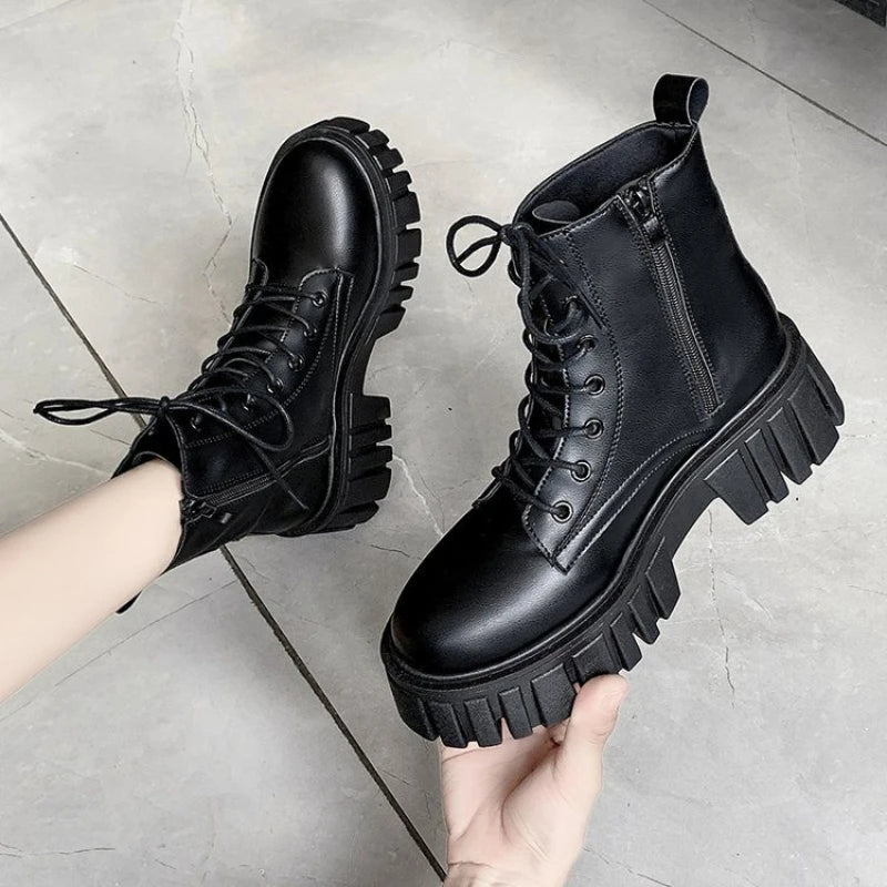 Women Boots High Quality Soft Leather Casual Boots Lace Up Ankle Boot Non Slip Platform Boots for Women Fashion Boot Botas Mujer