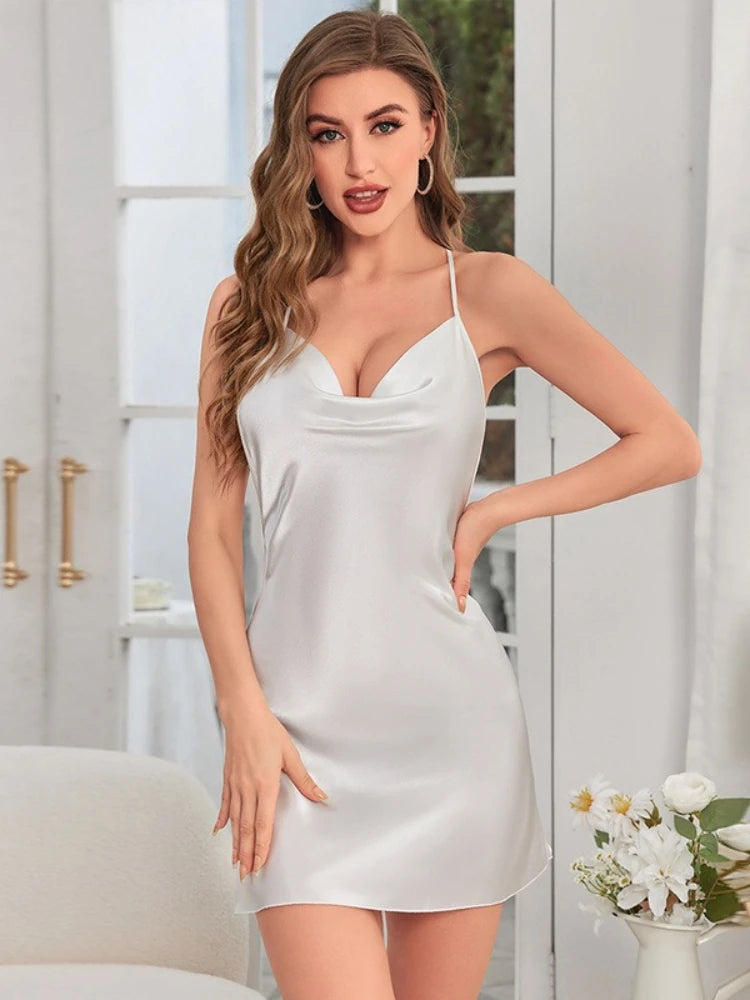 Lingerie Butterfly Sexy Nightgown for Women Luxury Summer Backless Braces Skirt Silk-like Thin Dress Home Wear Sleepwear Gifts