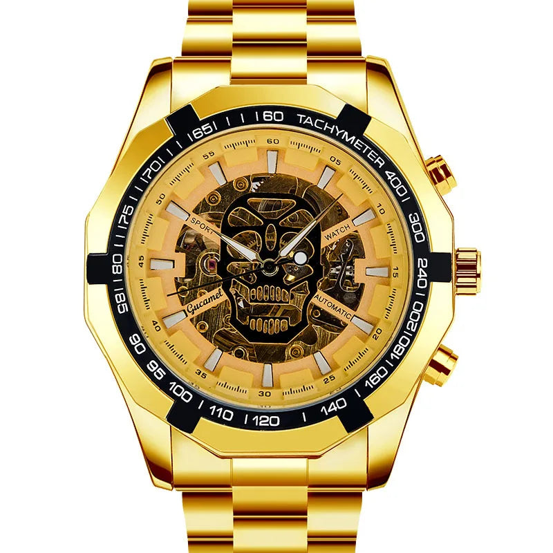 Automatic mechanical watch, fashionable hollow gold automatic mechanical watch, hot-selling business skull watch