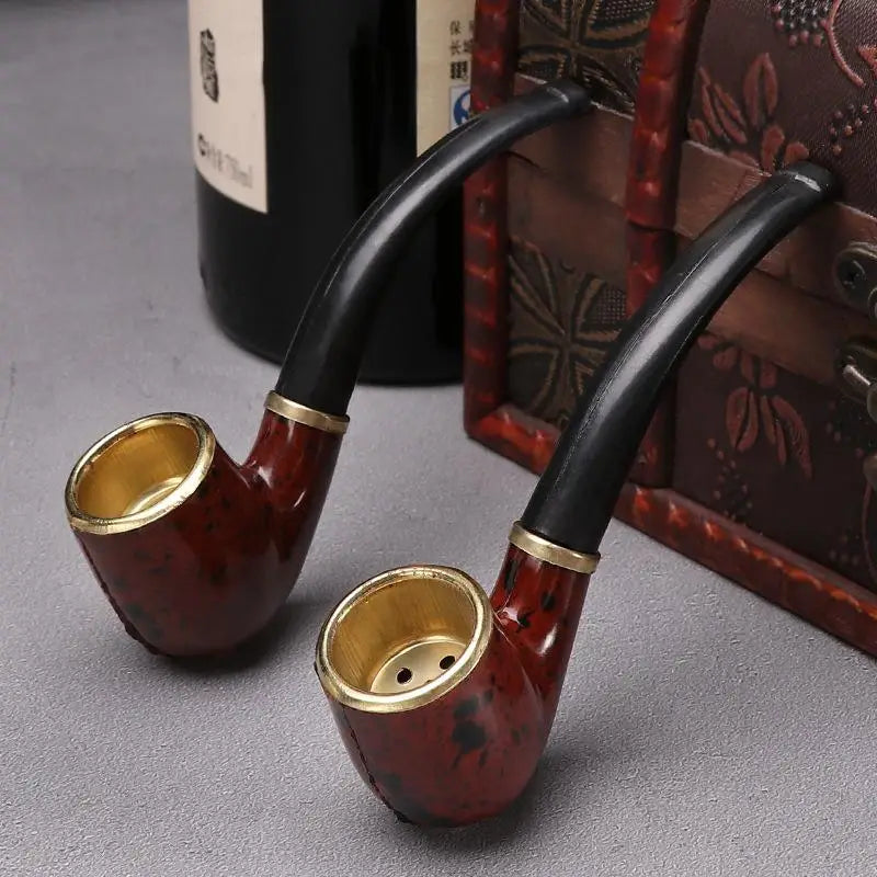 Imitation Wood Pipe Men's Classic Resin Pipe Old-Fashioned Dry Pipe Portable Copper Pot Bent Durable Mini Cigarette Pipe