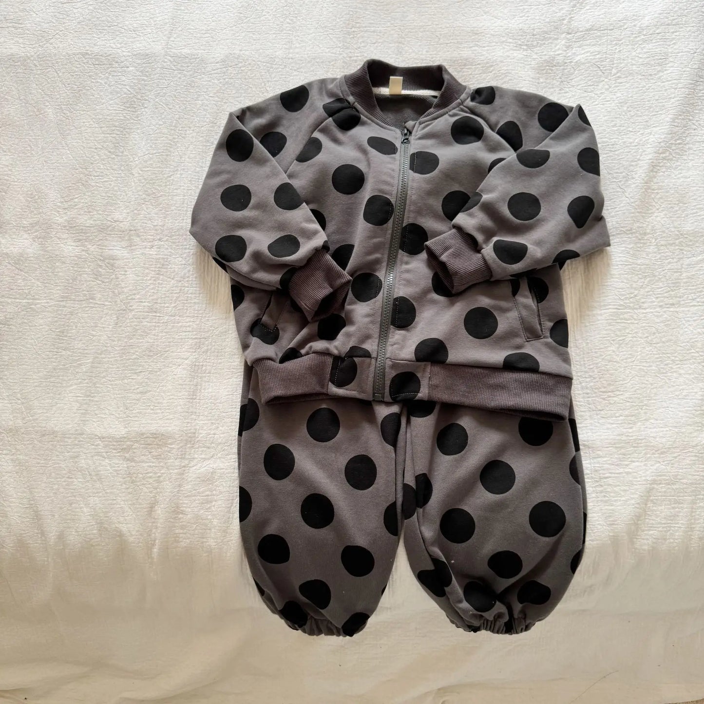 2025 Autumn New Children Long Sleeve Clothes Set Boys Girls Zipper Coat + Sweat Pants 2pcs Suit Kids Casual Polka Dot Outfits