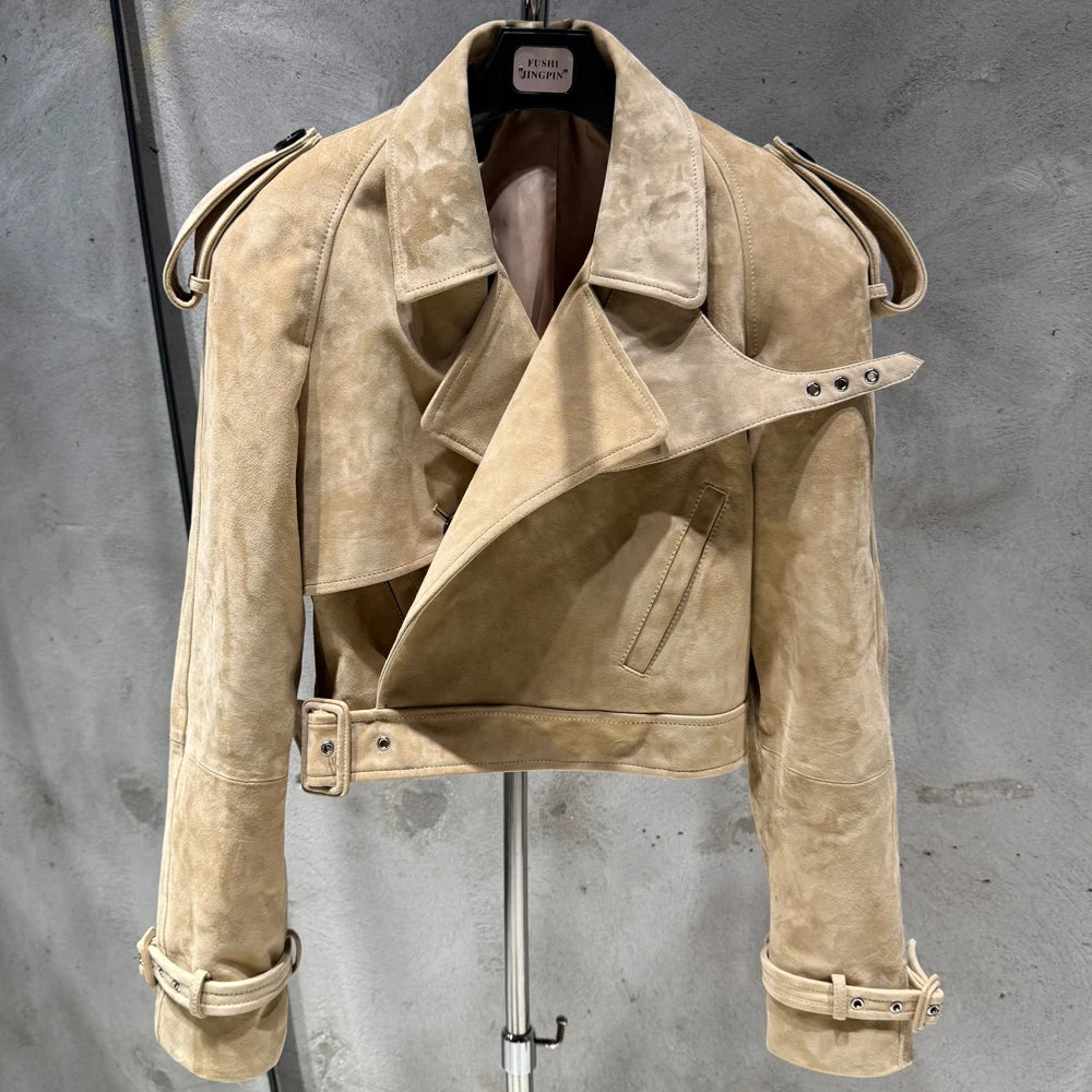 Female Leather Jacket Women Winter Genuine Sheep Leather Coat Wide Shoulder Paddad 23012