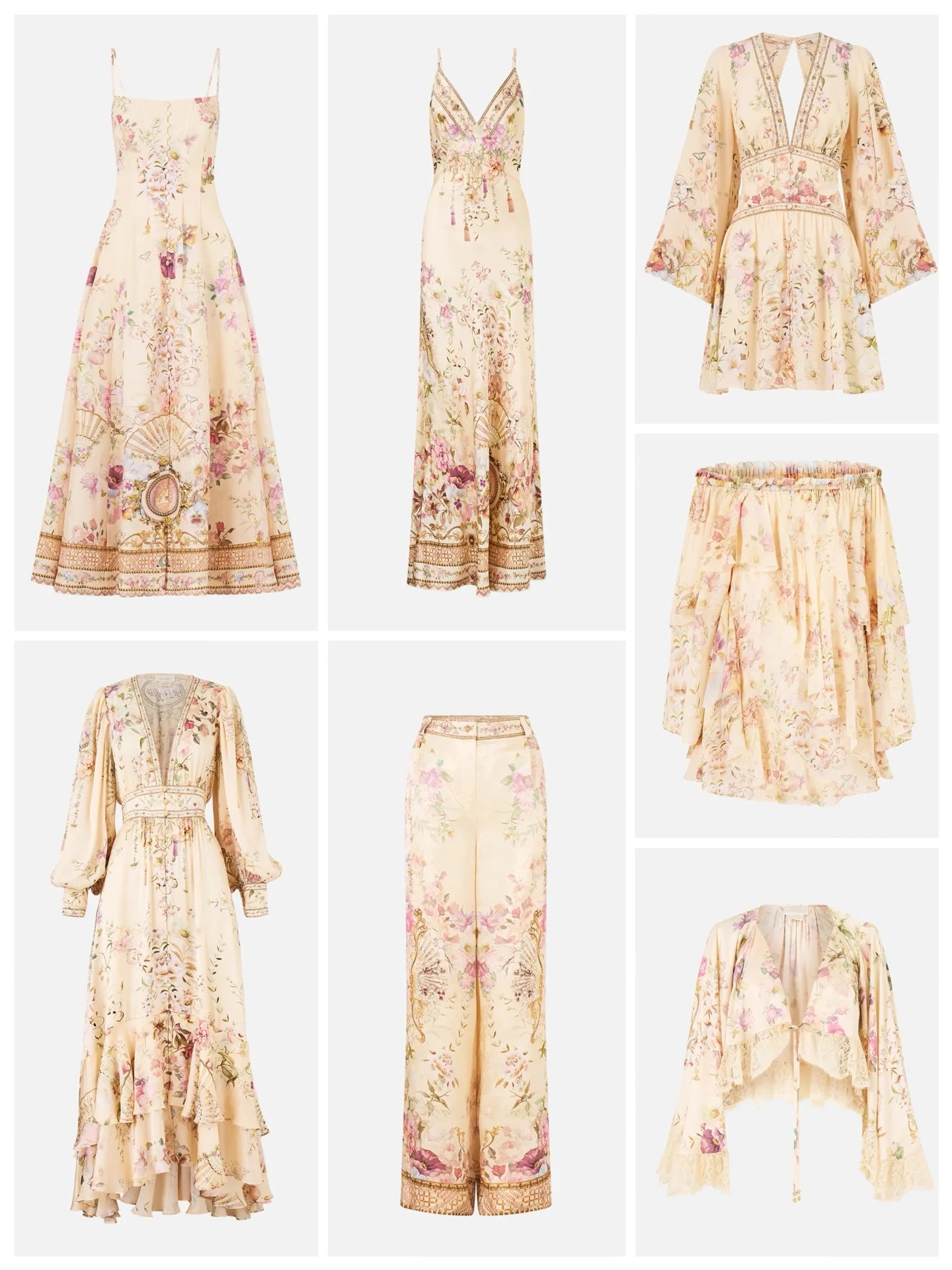 Women Silk Flower Printed Long Dress Heavy Beaded V-Neck Lantern Sleeve Loose Female dress