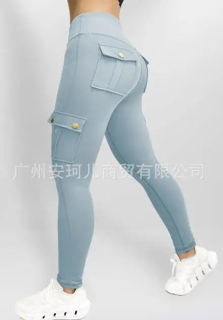 Women's Pants 2025 New All Season Pocket Work Suit Fitness Pants High Elasticity Tight Yoga Pants Quick Drying Running Pants