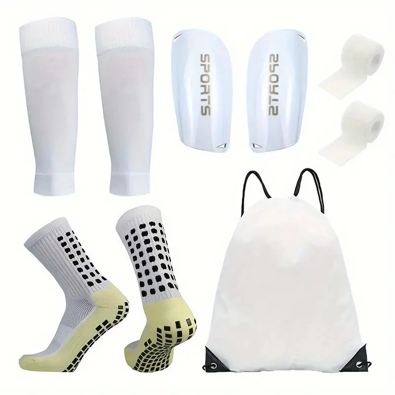 5-Piece Set of Outdoor Sports Football Socks + Shin Guards + Shin Socks + Bandages + Storage Bag